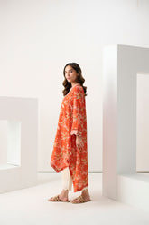 DC-0552 ORANGE PRINTED EMBROIDERED KURTA